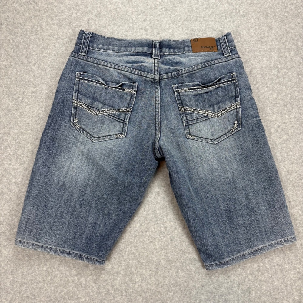 Flypaper Denim Shorts Mens 30 Blue Embroidered Pockets Y2K Skater Grunge Jorts - Picture 3 of 8